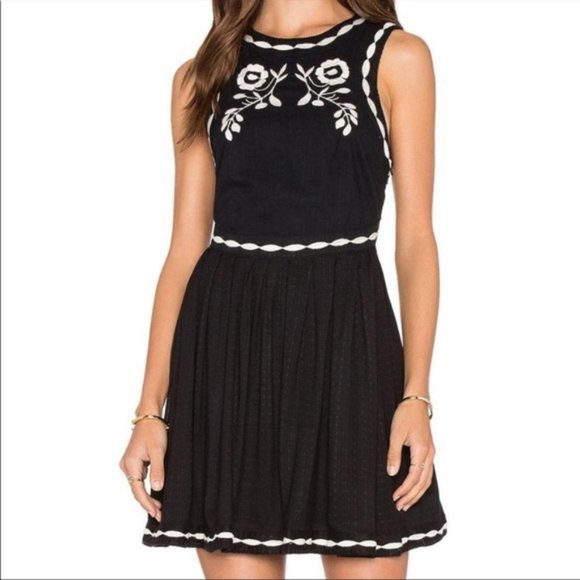 Free People Dresses & Skirts - Free People NEW Embroidered Mini Dress Black LBD 'Birds of Feather'